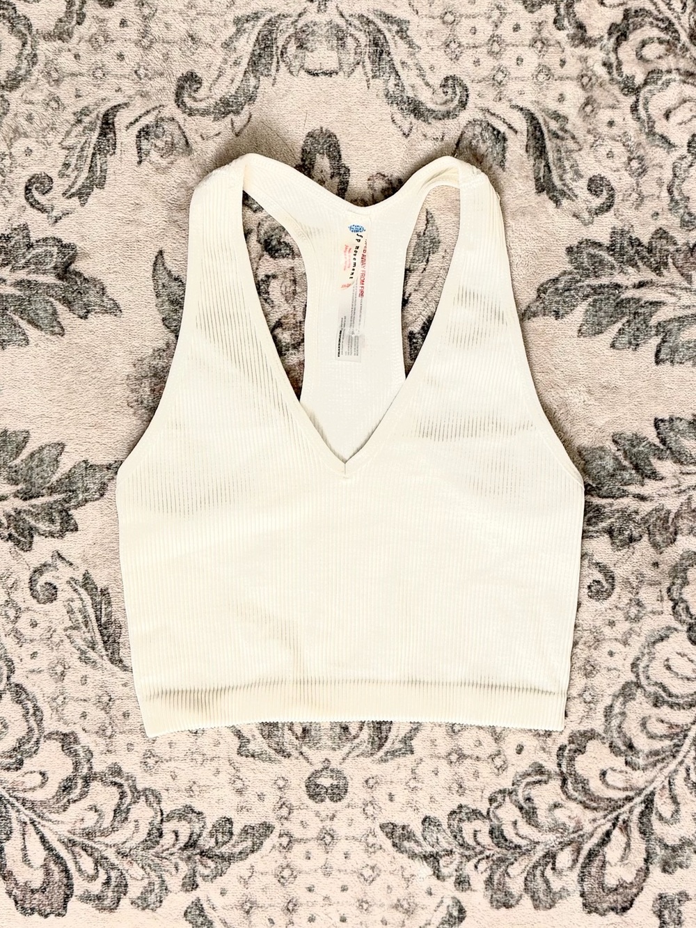Free People Cream Ribbed V-Neck Racerback Crop Tank